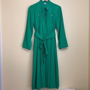 Caron || 80’s Kelly Green Long Sleeve Faux Wrap Belted Shirt Pocket Dress M